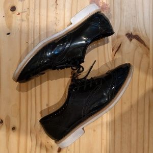 Brogue Oxford Vinyl Shinny Black Shoes White Sole